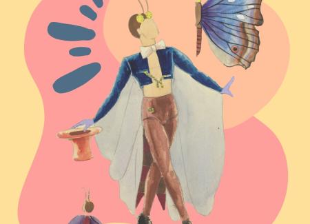 A person in a butterfly wing costume