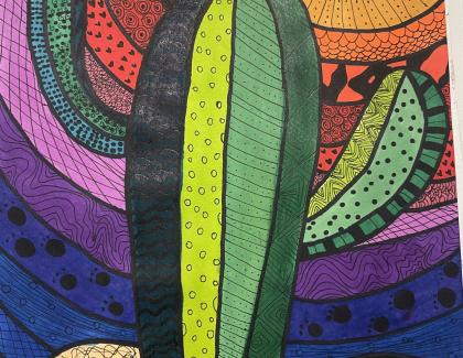 Colourful drawing of a cactus