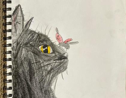 Artwork of cat with insect