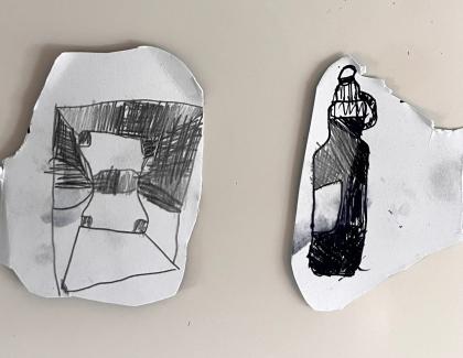 Led drawing on two pieces of paper