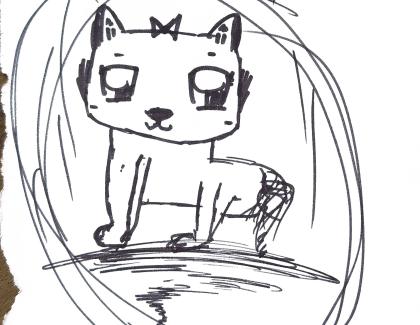 Drawing of cat with bow on head
