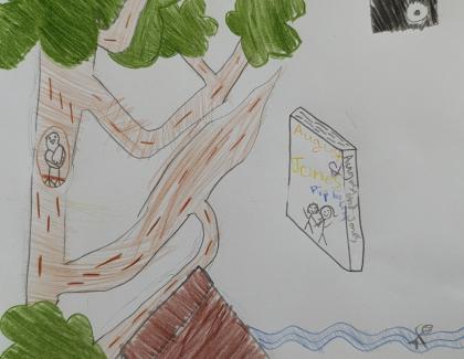 Drawing of a tree next to a house