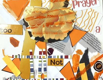 Collage of bright pieces of orange paper