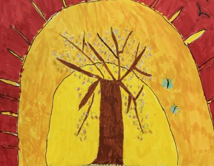 Artwork of tree at sunrise