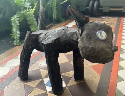 Paper mache black cat