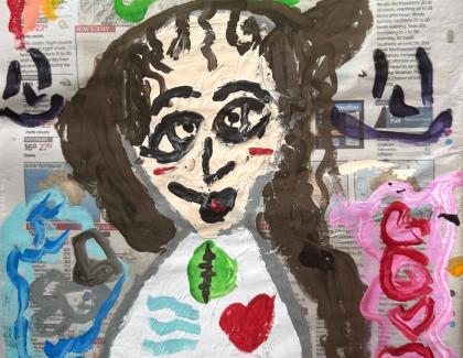 Painting on newspaper of a child 