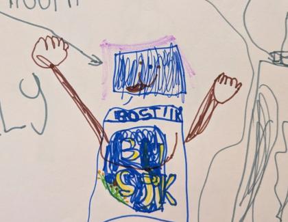 Drawing with blue and brown textas
