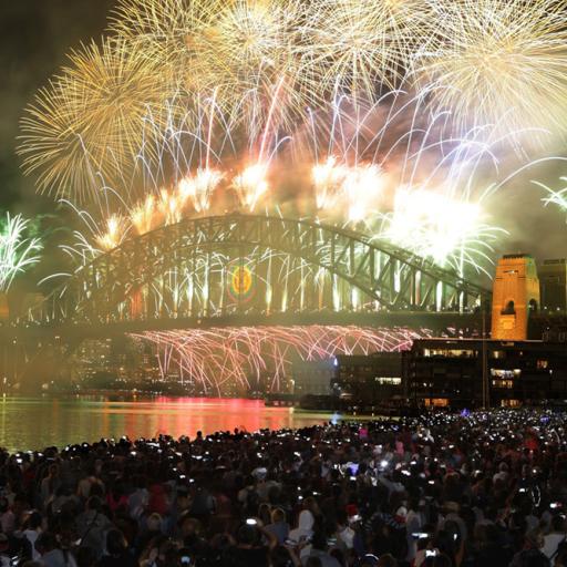 Fireworks light up a bridge