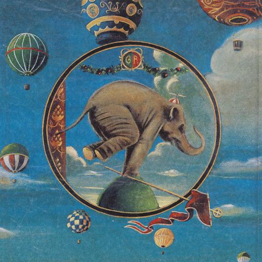 Illustration of an elephant doing a handstand on a hot air balloon!