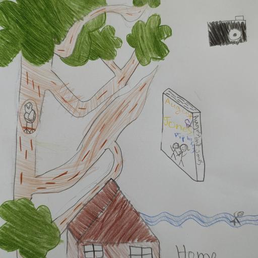 Drawing of a tree next to a house