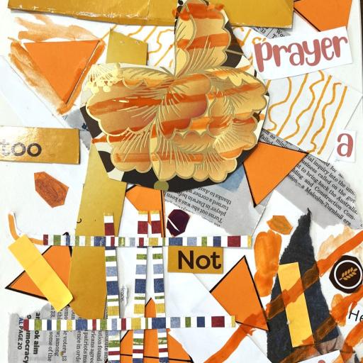 Collage of bright pieces of orange paper
