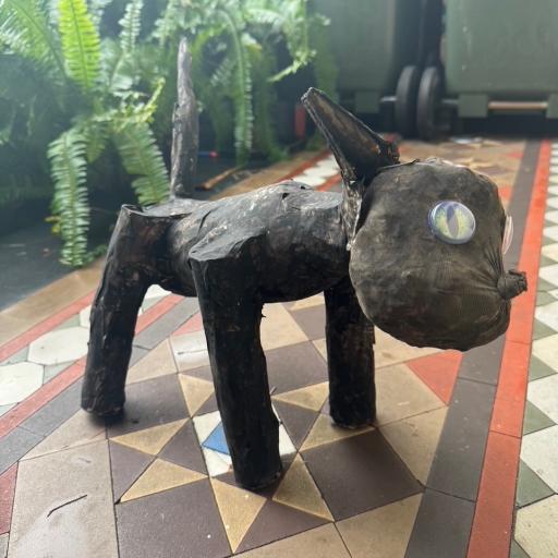 Paper mache black cat